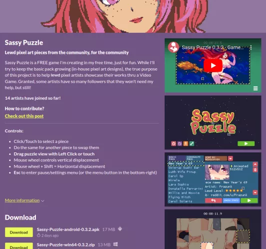Game/Library of Lewd Pixel Art (100% free). So far 14 artists joined, more than 60 lewd pieces in the form of a puzzle. Link in comments. by tavuntu