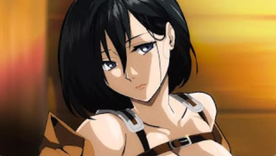 LF Color Source: Mikasa Ackerman (Attack on titan), face, looking at viewer, emotionless, short hair, belt by hhpog
