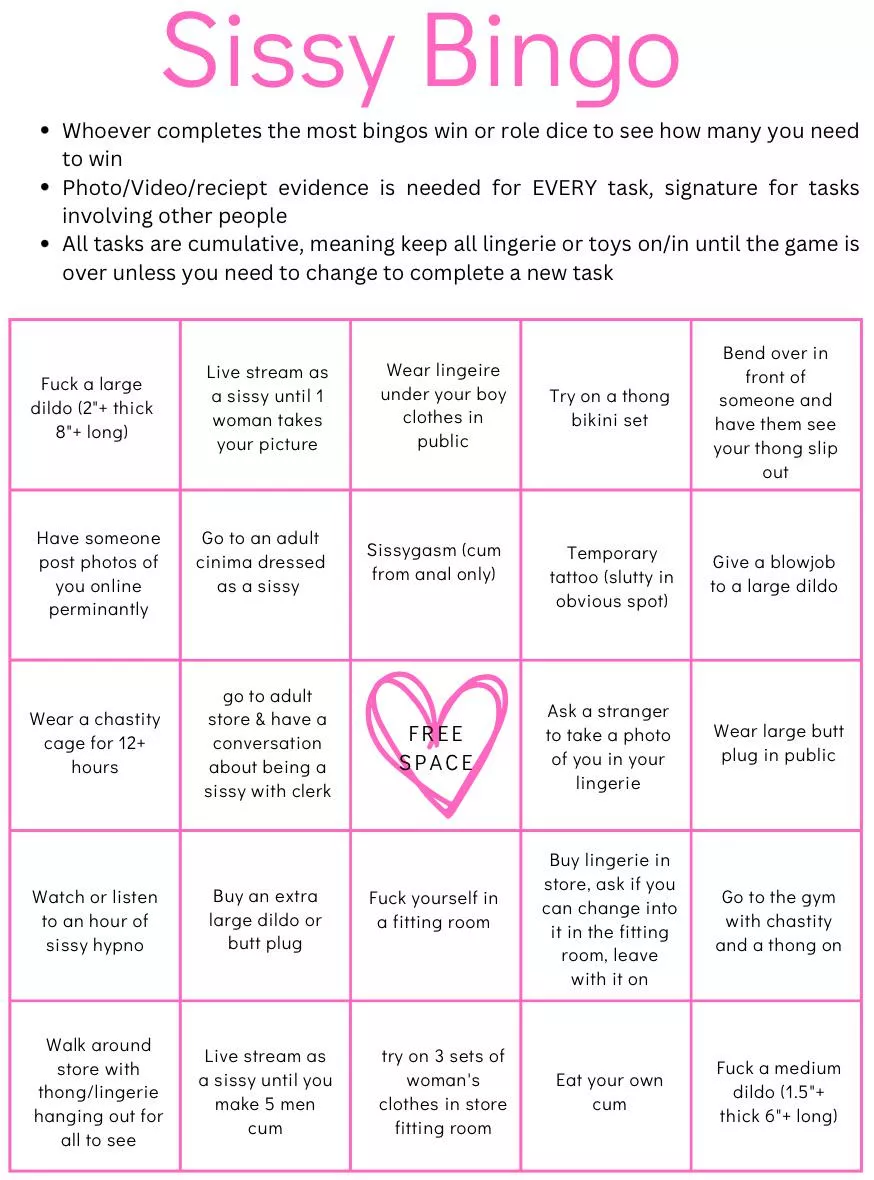 Sissy bingo posted by sissykelly98
