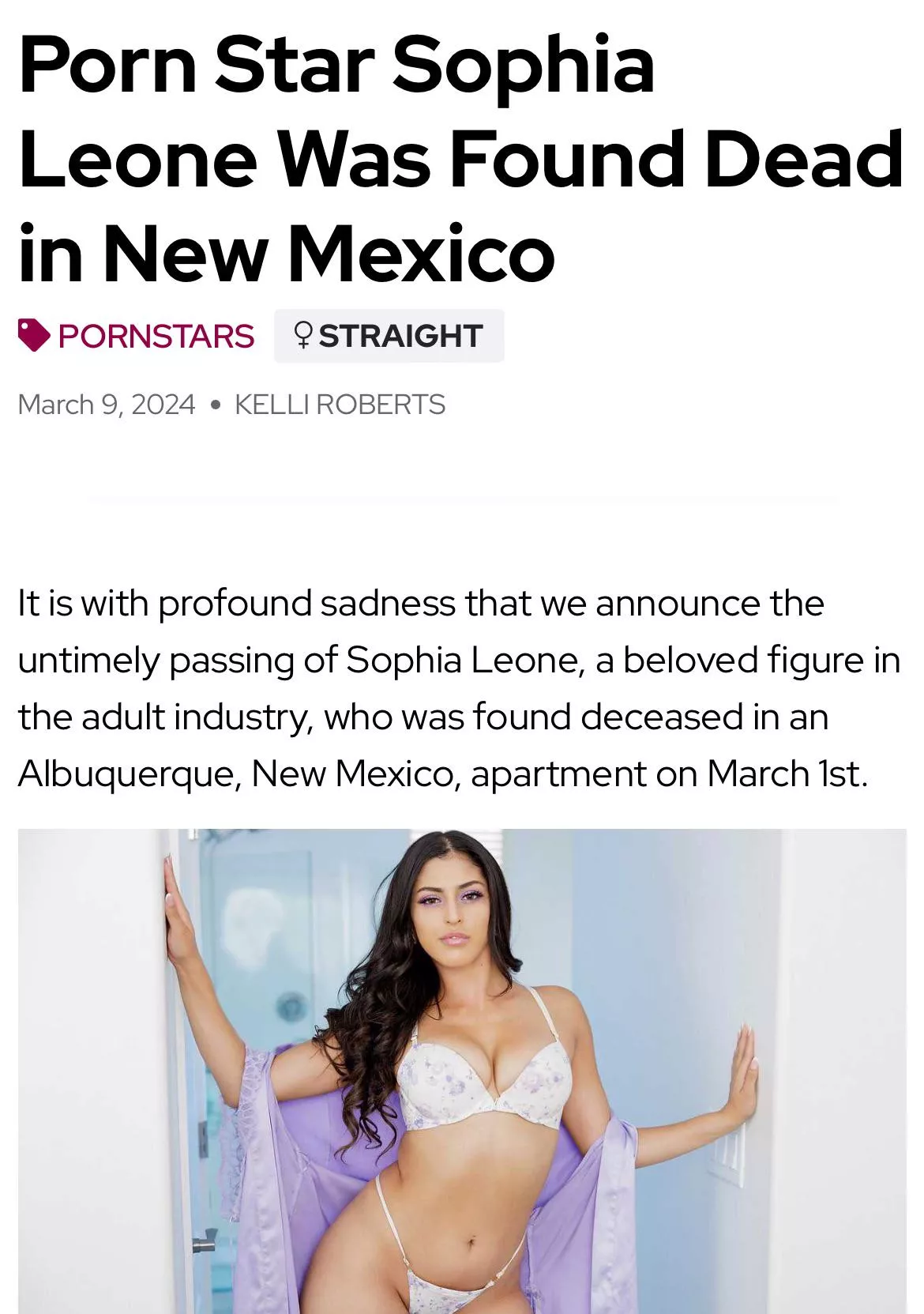 [fleshbot] Porn Star Sophia Leone Was Found Dead in New Mexico posted by aprilfools911