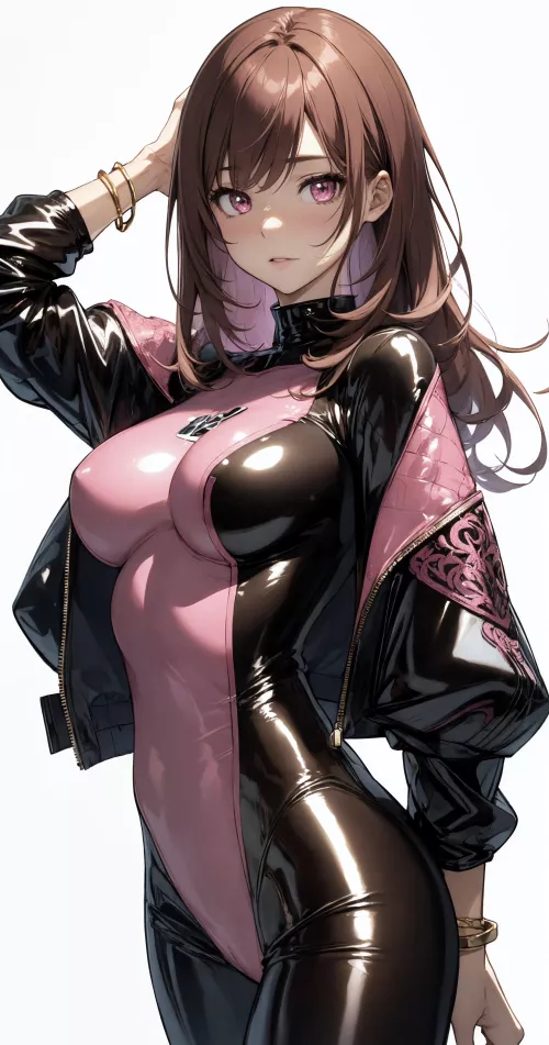 Black/Pink Bodysuit & Leather Jacket  by CheetahSperm18