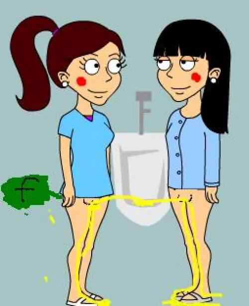 Miranda Person & Marisa Hanikashi pee on the urinal by Key_Ice_3585