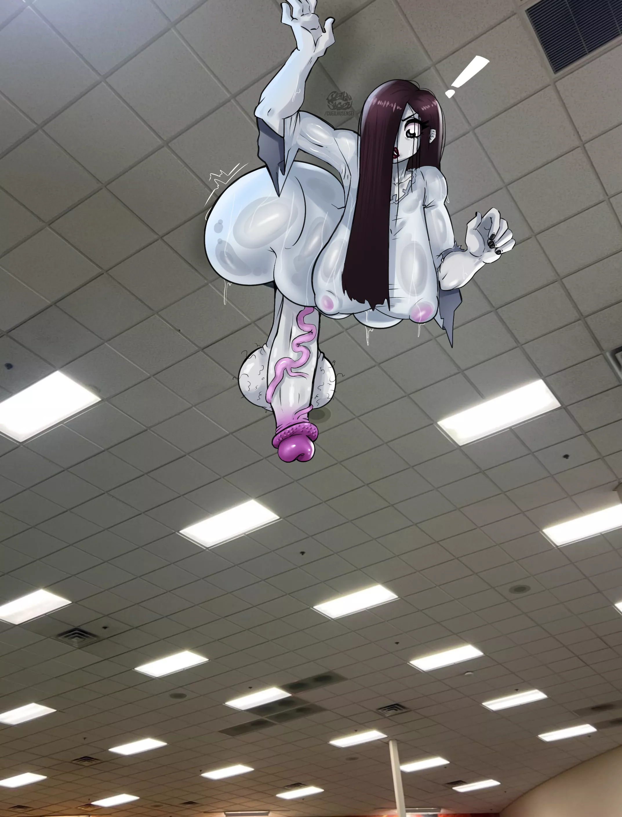 Shit! She's trapped, keep her mouth open, she could fall out at any moment! (art by cueilhusensei) posted by cueilhuzin