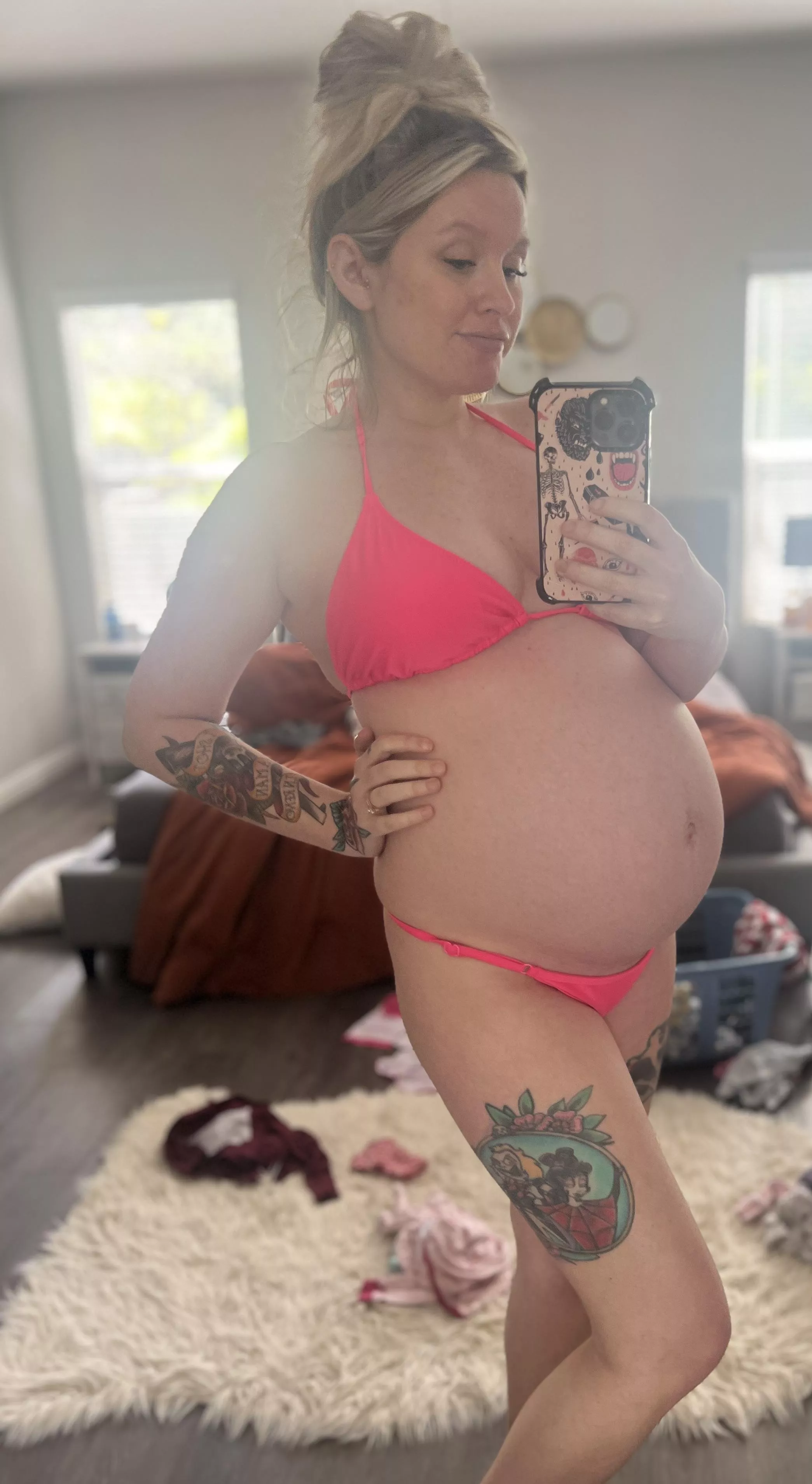 Cleaning out all my skinny clothes in my closet, because I want you to keep me bred with a big belly.  posted by MommyPenelope