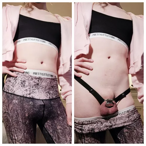 I have to wear my flat cage during yoga sessions... by CagedEmmy