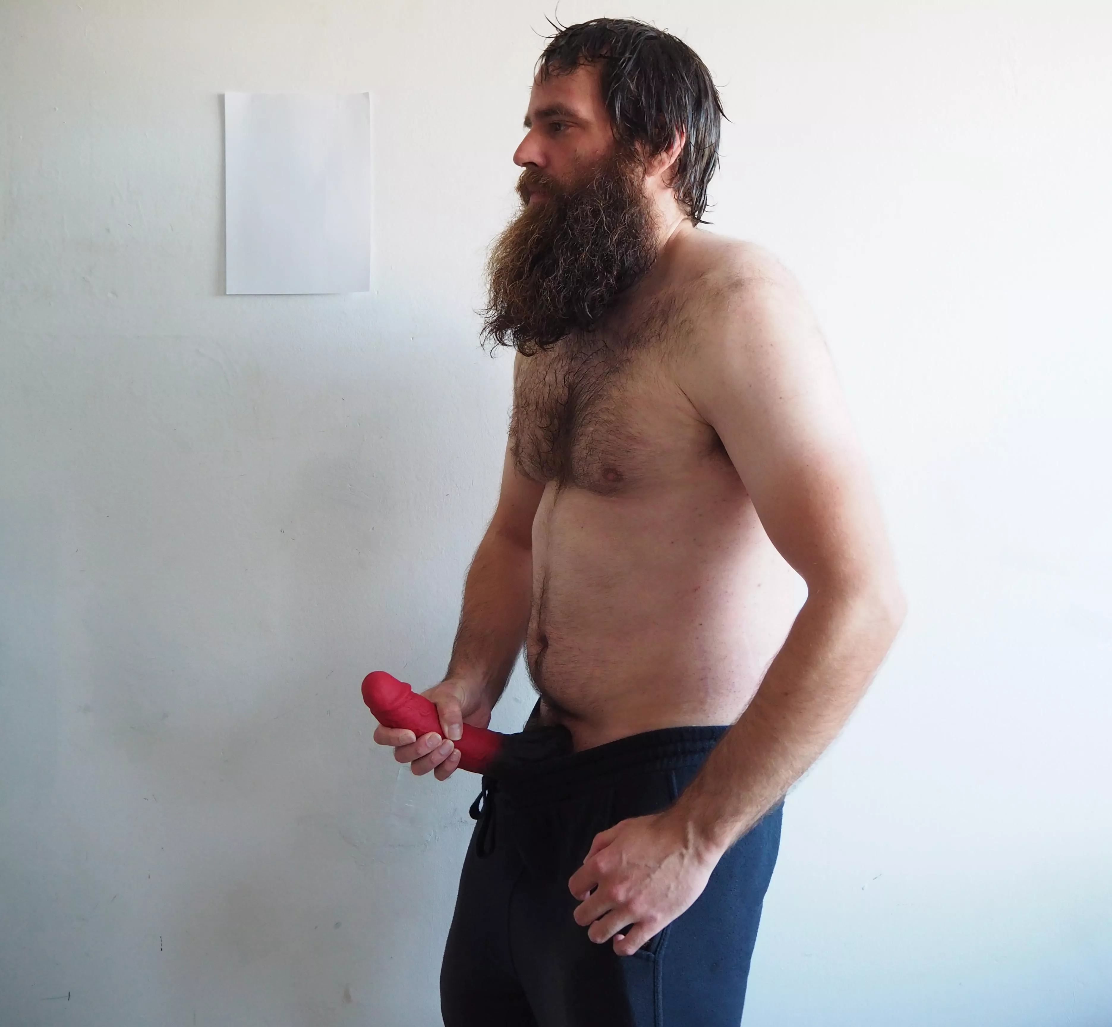 Me, barechest and with a large red dildo posted by Mysterious-Man1