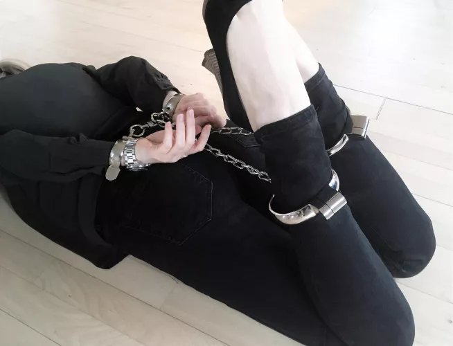 [OC] Hogtied myself with heavy restraints by JessicaShackled