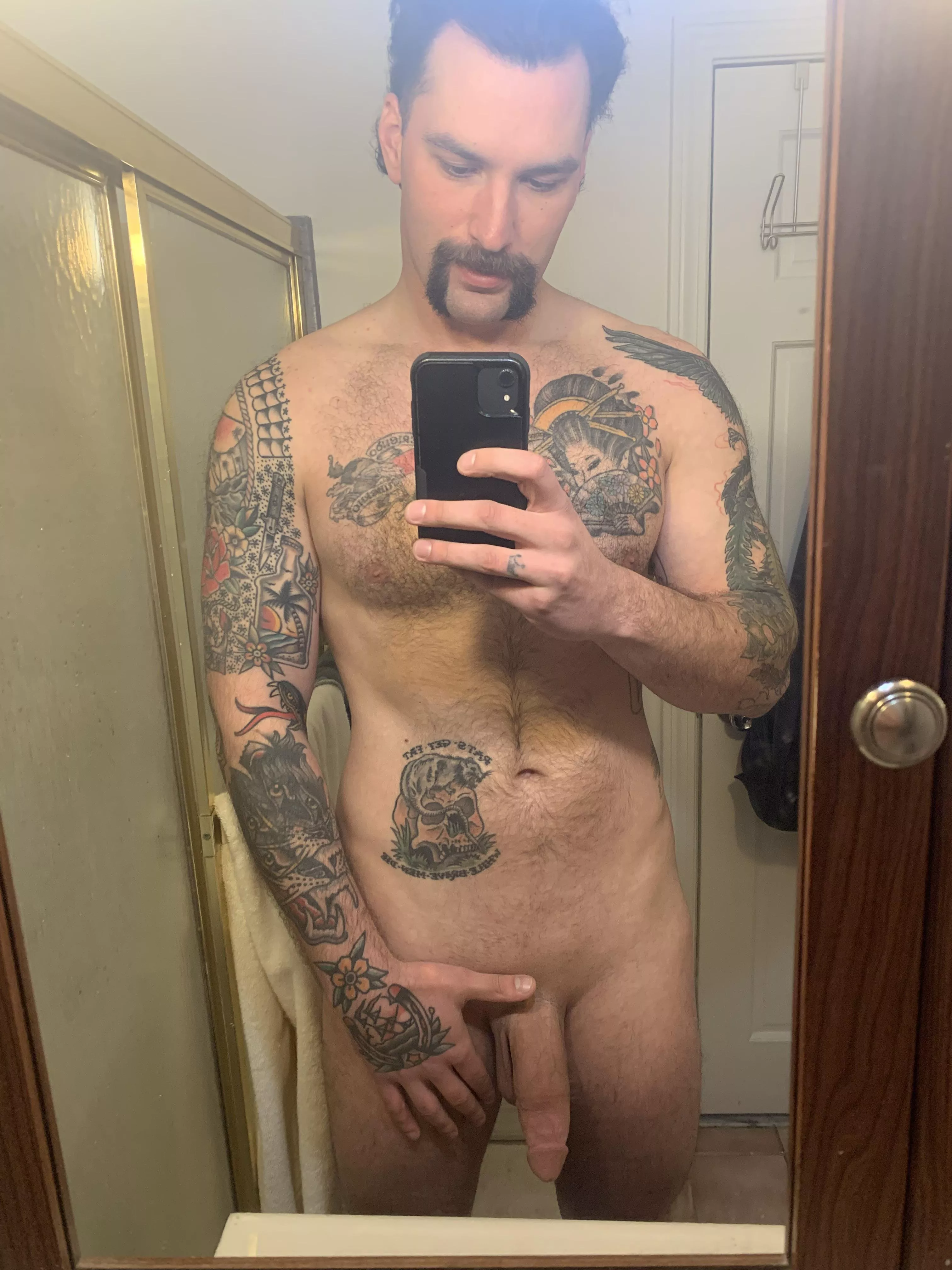 Who wants a mustache ride??? 😈 posted by Tallandtatted2