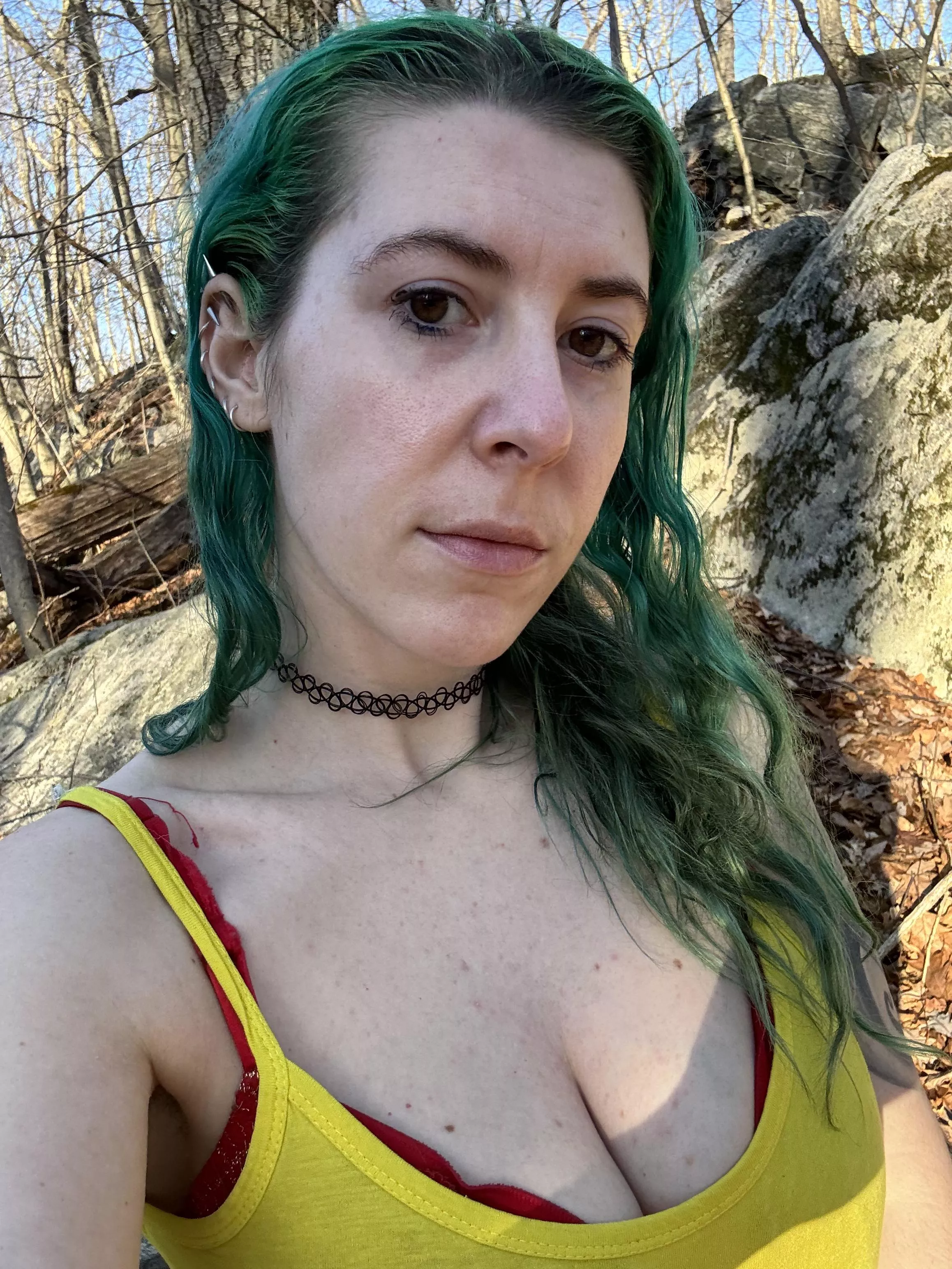 Cleavage out in the woods posted by sirenskiss3