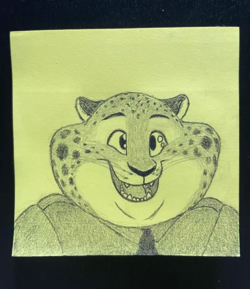 Here's Clawhauser on a post-it c; by DrawingIsHardOkay
