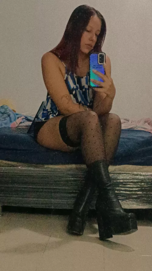 Tight black stockings on my big thighs and my skirt too  by rossweetie_