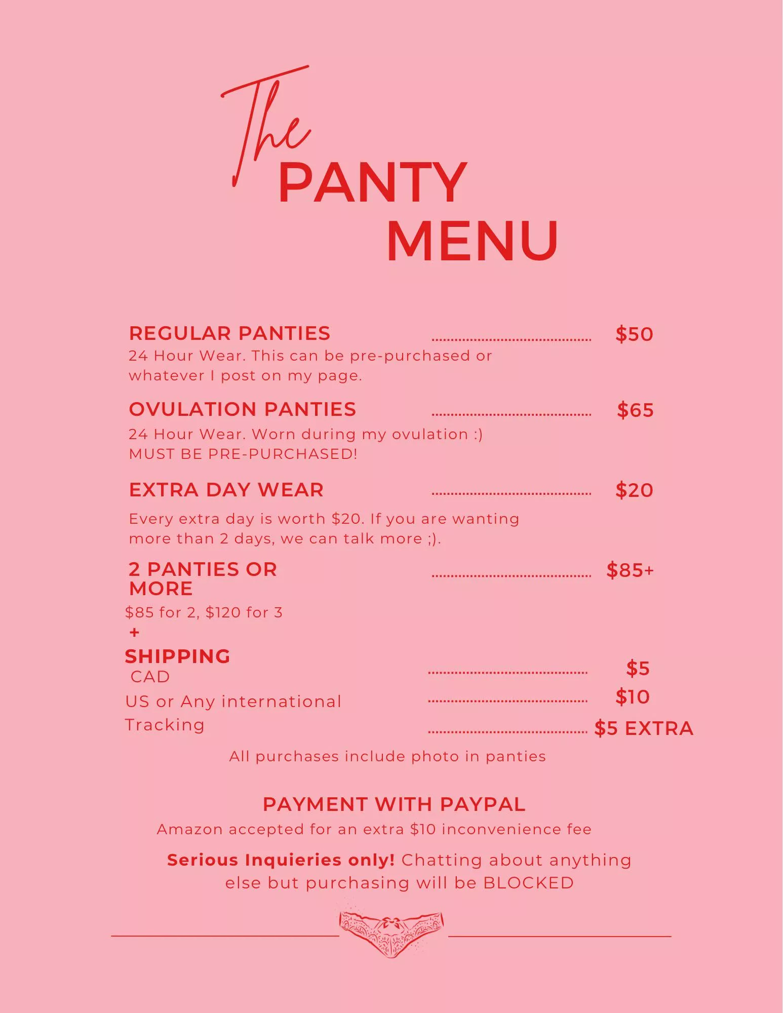Just got a panty Menu check it out! posted by Harpersummer