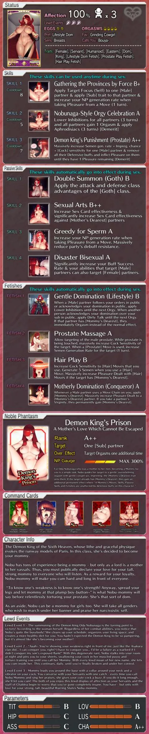 Oda Nobunaga's Lewd Profile! [Bisexual] [Fate Series] [Hair Play] [Femdom] [Prostate Play] [Game Mechanics] [Series] by swirlin2048