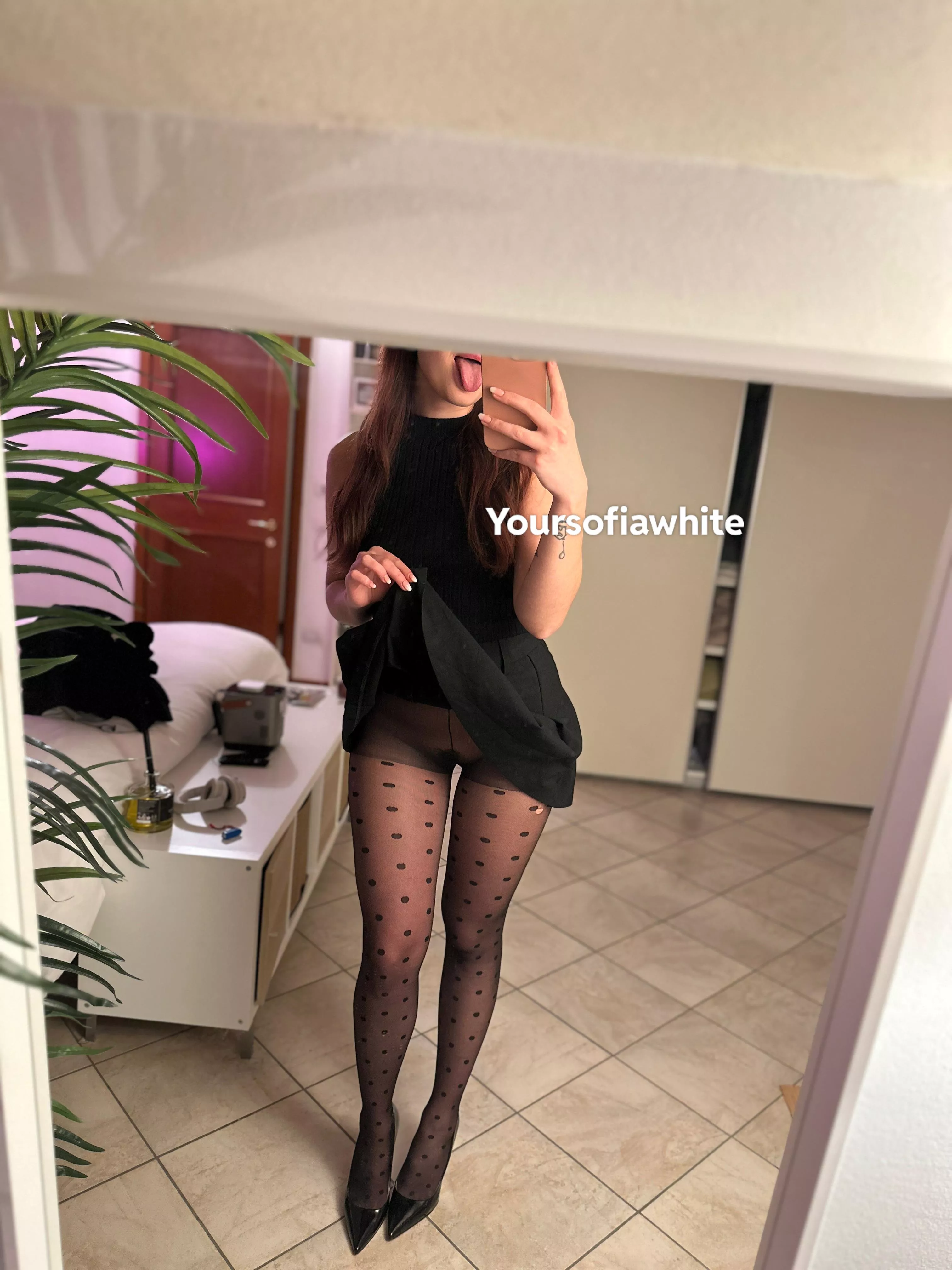 Ready for dinner with my friends. Pantyhose and without panties it’s perfect combo posted by Yoursofiawhite