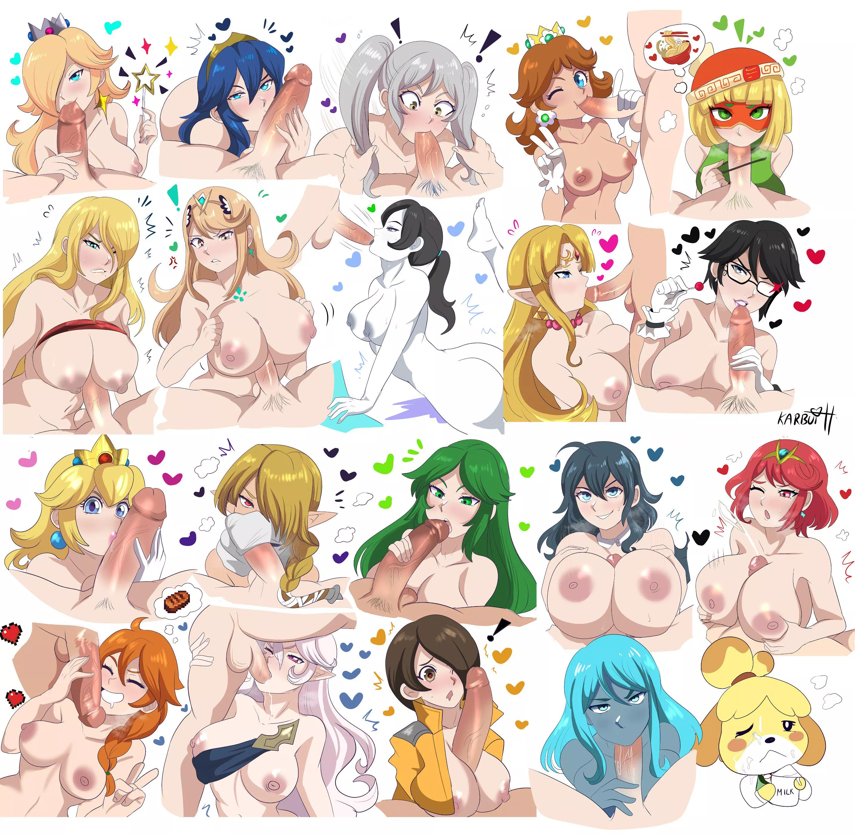 Rosalina, Lucina, Robin, Daisy, MinMin, Samus Aran, Mythra, WiiFitTrainer, Zelda, Bayonetta, Peach, Sheik, Palutena, Byleth, Pyra, Alex, Corrin, MiiGunner, Dark Samus, Isabelle (Karbuitt) [Super Mario, Fire Emblem, Arms, Metroid, Xenoblade, The Legend Of posted by gifsundgirls