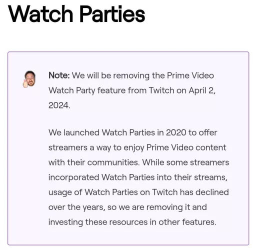 Twitch watch parties going away.  by -TheHorst