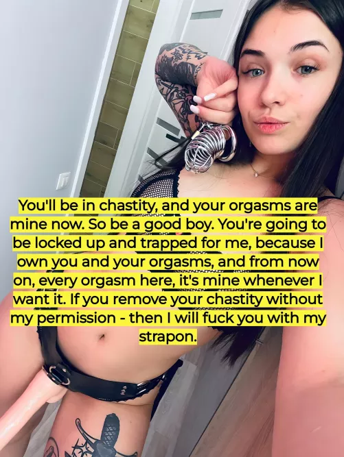 You'll be in chastity, and your orgasms are mine now. Will you be an obedient boy? by annasmilee-milf