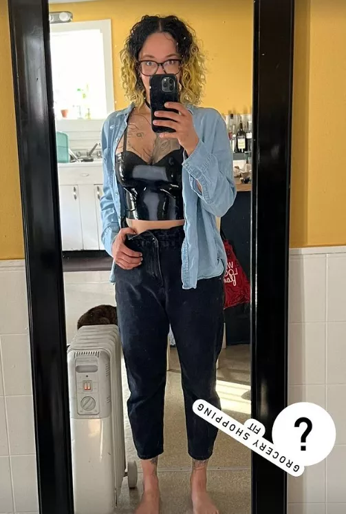 Is this too much for grocery shopping? If I button the shirt up any it's all just a little too amorphous for me. posted by elliealafolie