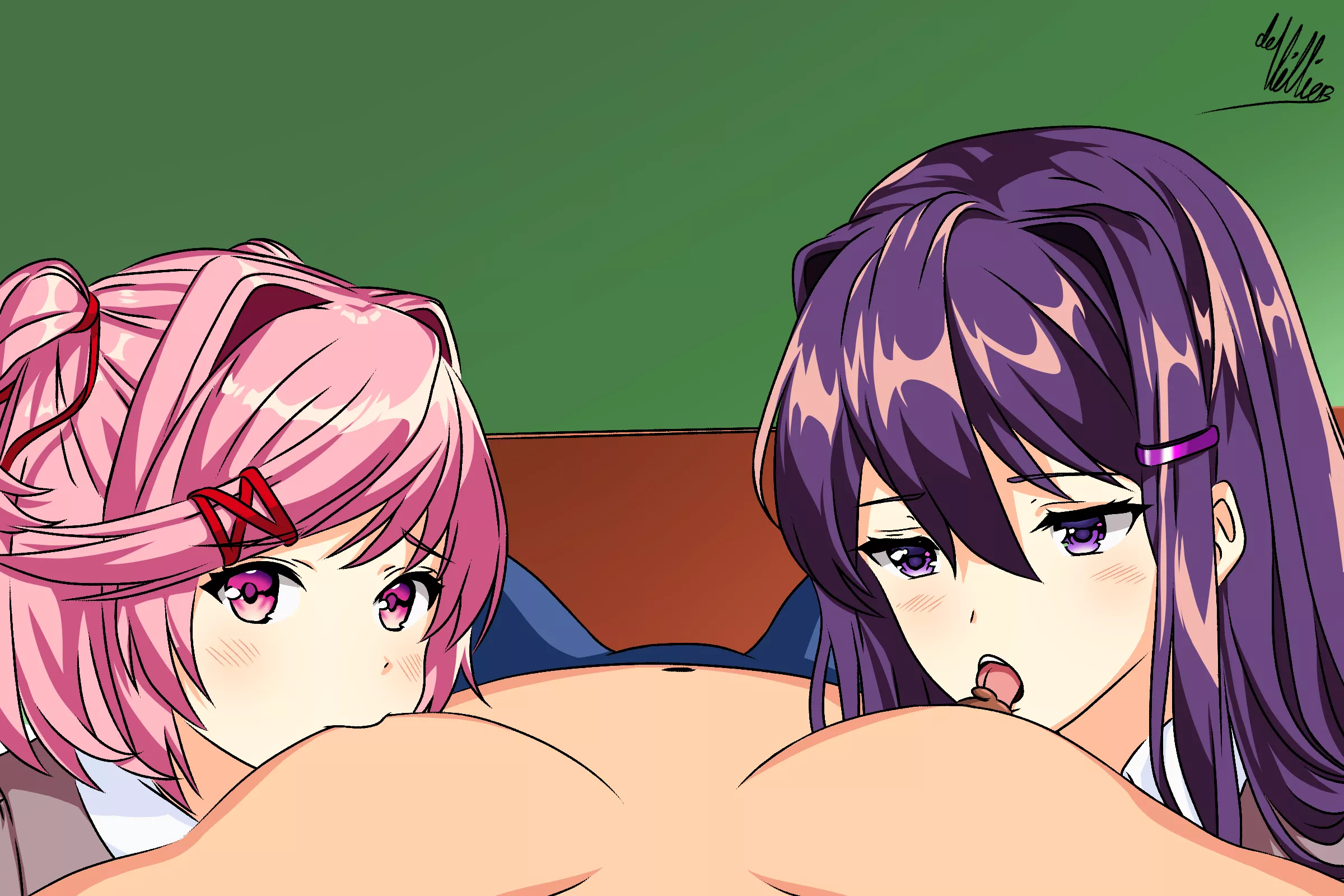 Yuri and Natsuki POV Threesome [OC Fanart] posted by Daviddv1202