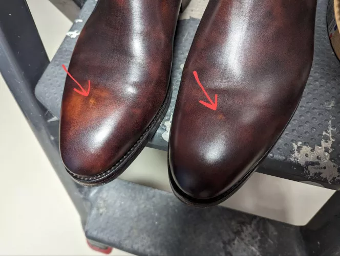 Scuffed both of my new boots in the same spot, any idea how I could have done this so that I can prevent doing it again in the future? by Happy-Kartoffel