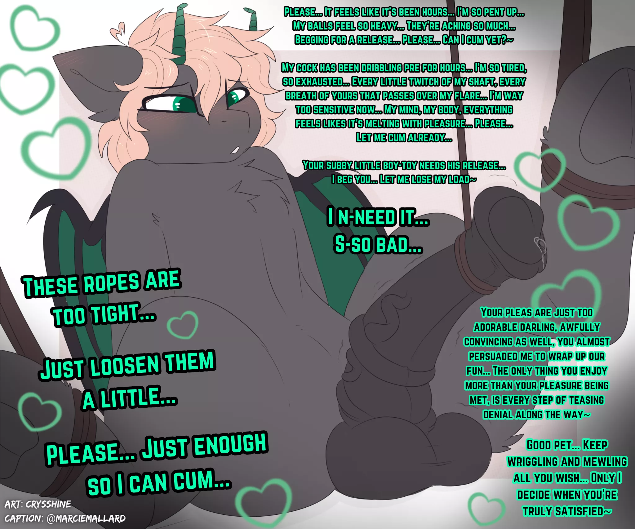 Be gentle with him~

[MLP] [Clop] [Bondage] [Equine Penis] [Quadruped] [Orgasm Denial] [Gay] [Credits in Caption] posted by MarcieMallard