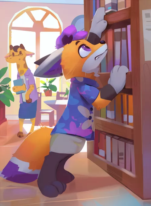 Why do they always put the coolest books up on the top shelf? [EloDoArt] by ScrambleFox