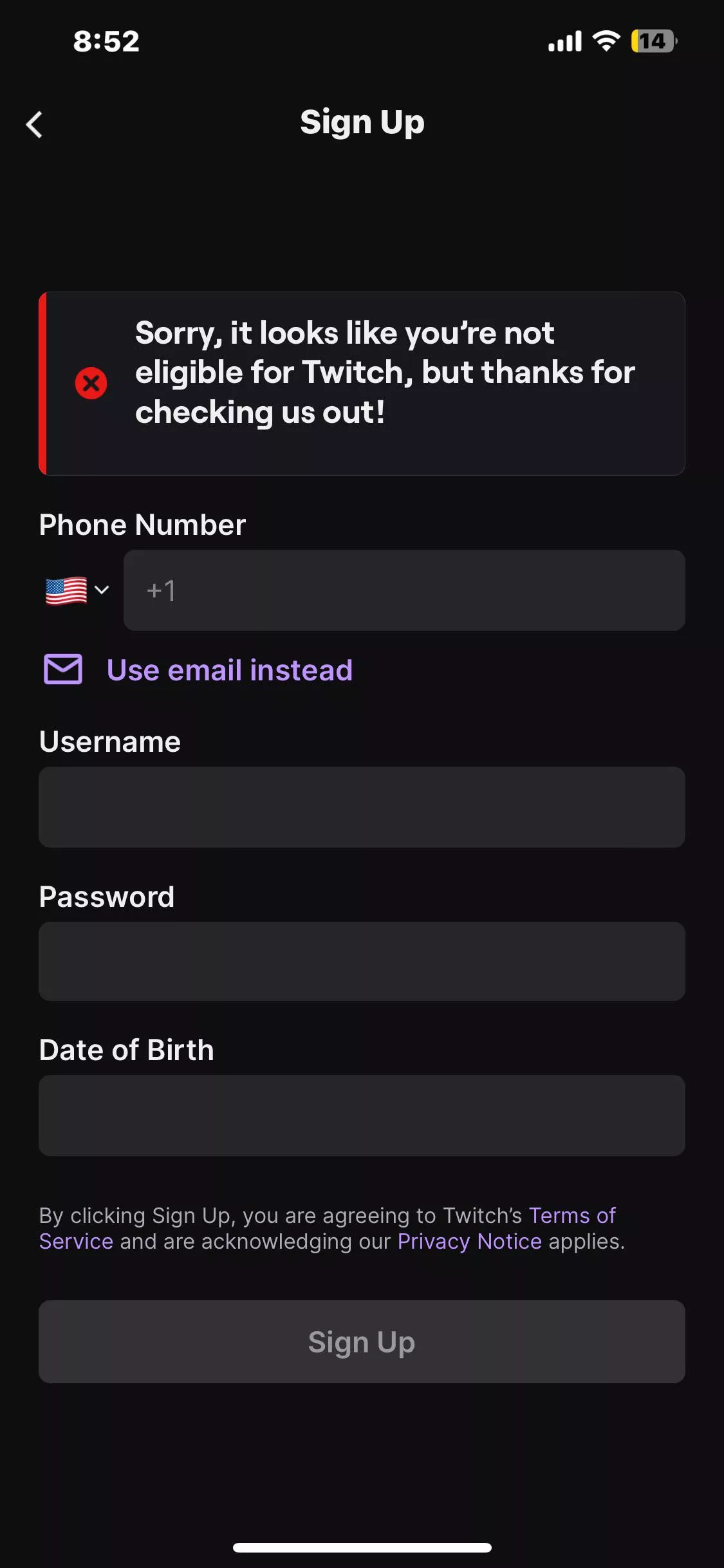 Unable to create account posted by genericusernamehaha
