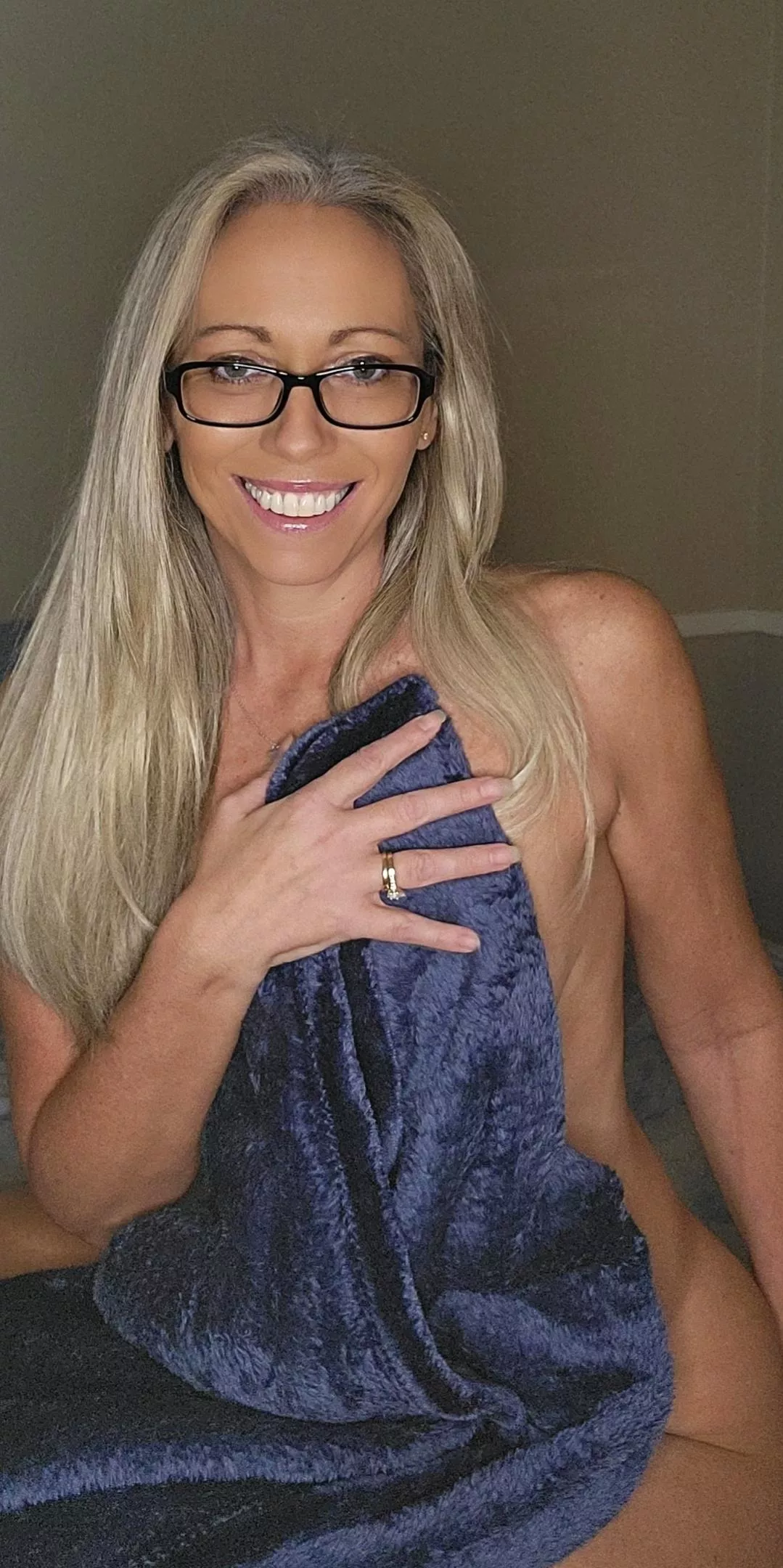 How about a blue blanket with a naked blonde and a smile? (51F) posted by Unhappy-Peak2683