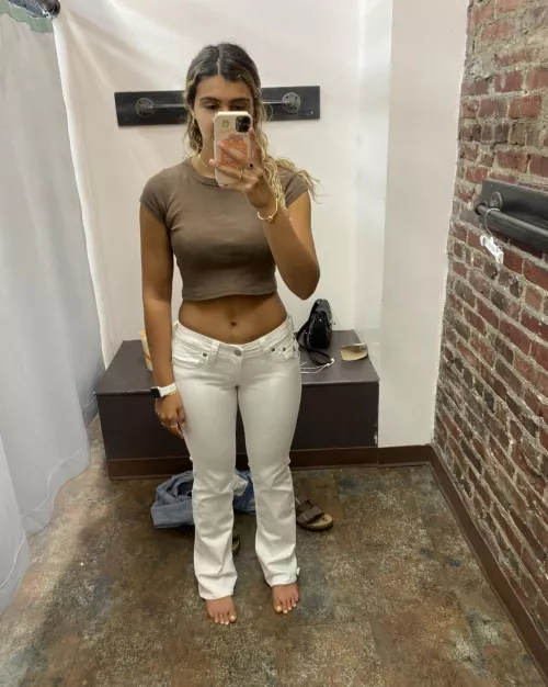 Not sure about the white jeans by ripemangobaby