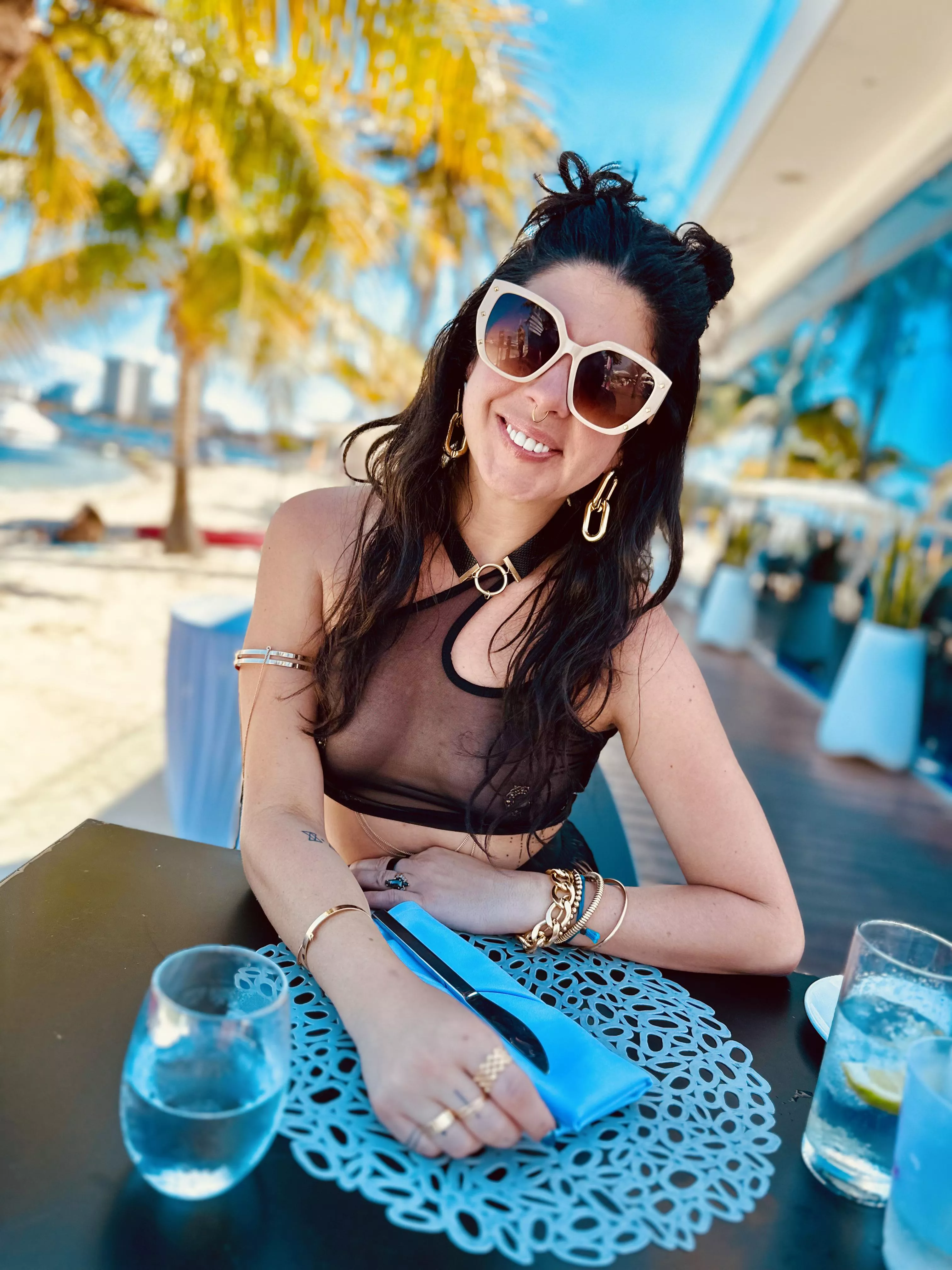 Nothing better than having breakfast at a beachside restaurant with your husband all while wearing a sheer top with nipple chains!!! 🥰😈🥵 posted by DramamineDreaming