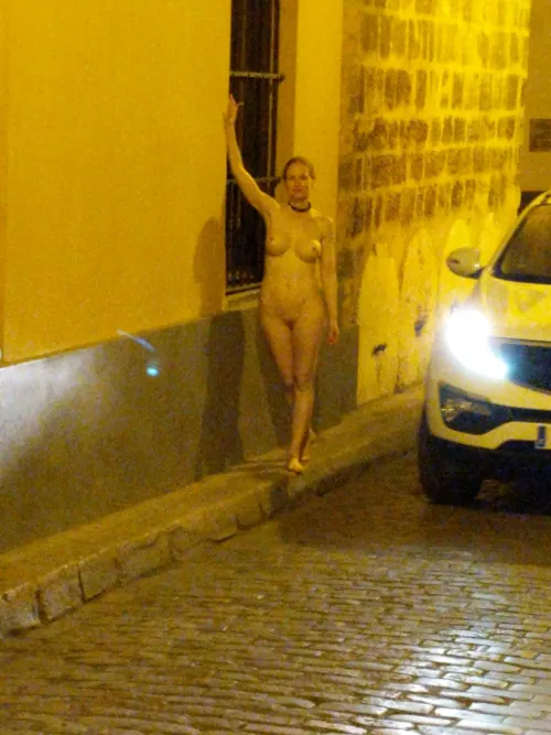This driver got a real good view of my naked body during one of my nude night walks! Sorry for the grainy photo. by miaexhib