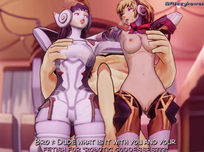 What is with blue haired protags and their insane luck with robot goddesses? (@rizzykawai) by Unfair_Throwaway