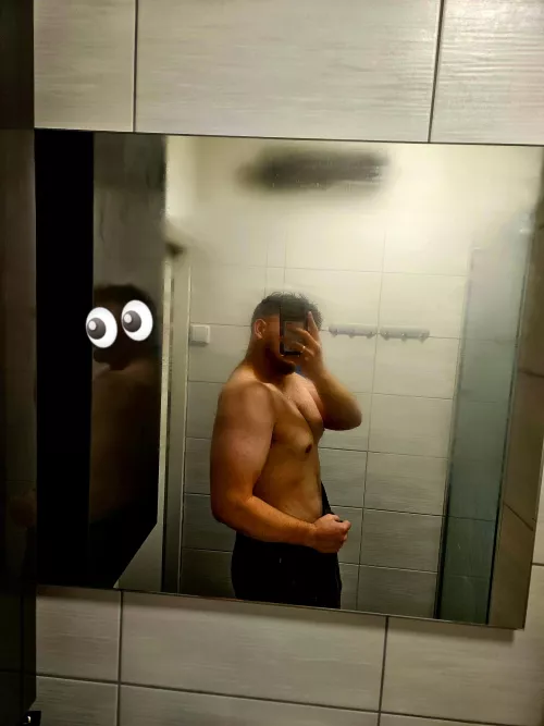 28 I love my gym and the horny guys there are. There's always someone who wants to have fun there. My gf doesn't know tho. So ssssh. @horniibi  by Pattybrand