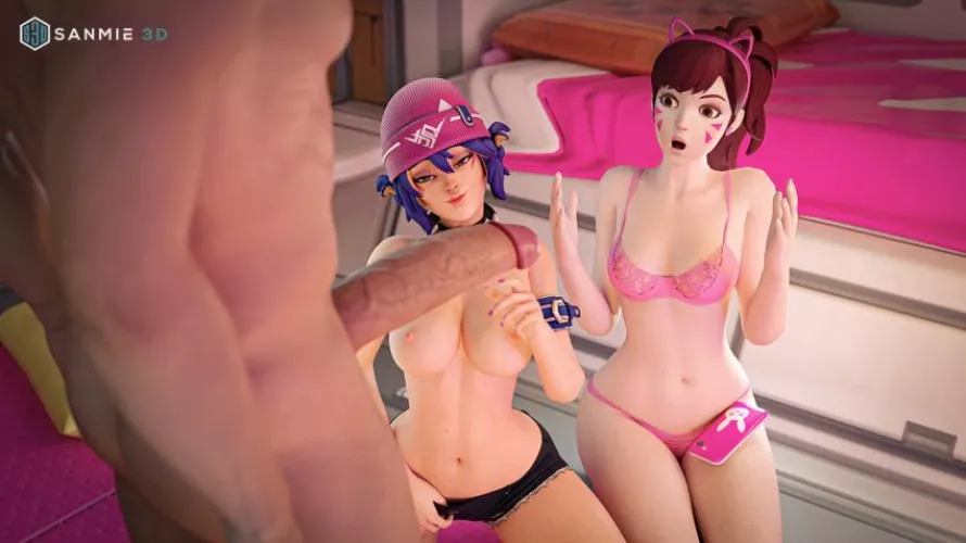dva and kiriko amazed at the cock size of a fan! (sanmie3d) by alice_belle