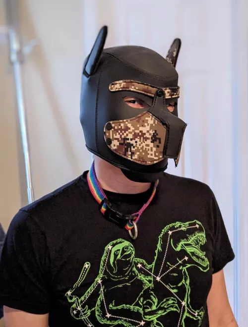 First time wearing a pup hood, courtesy of a friend by Daylightsavingstimes