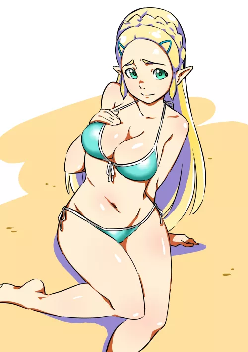 Nervous Bikini Zelda (Yukiko Himuro of Pixiv) [Breath of the Wild] by GunShip05