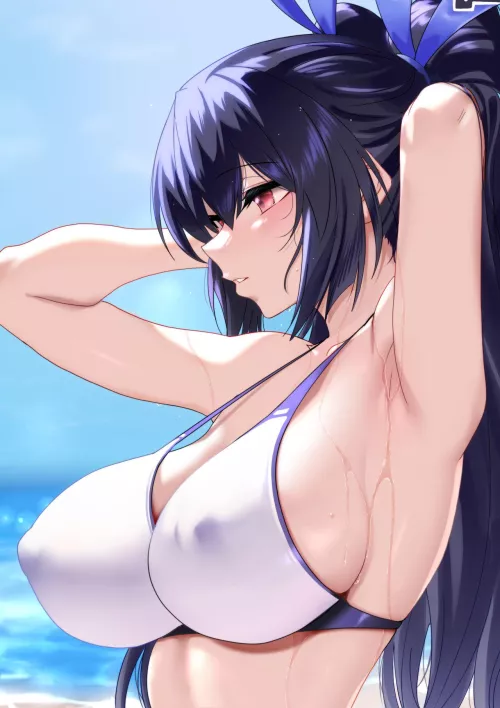 Noire enjoy the beach (Nyamota) [Hyperdimension Neptunia] by Unkowngfan