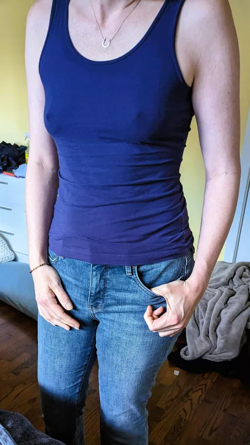 Tight tanktop and jeans with no bra. Just right. by TOYST_OF