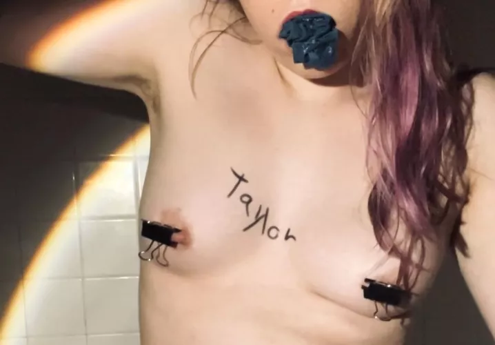 name on her body & panties in her mouth  by artsyelly