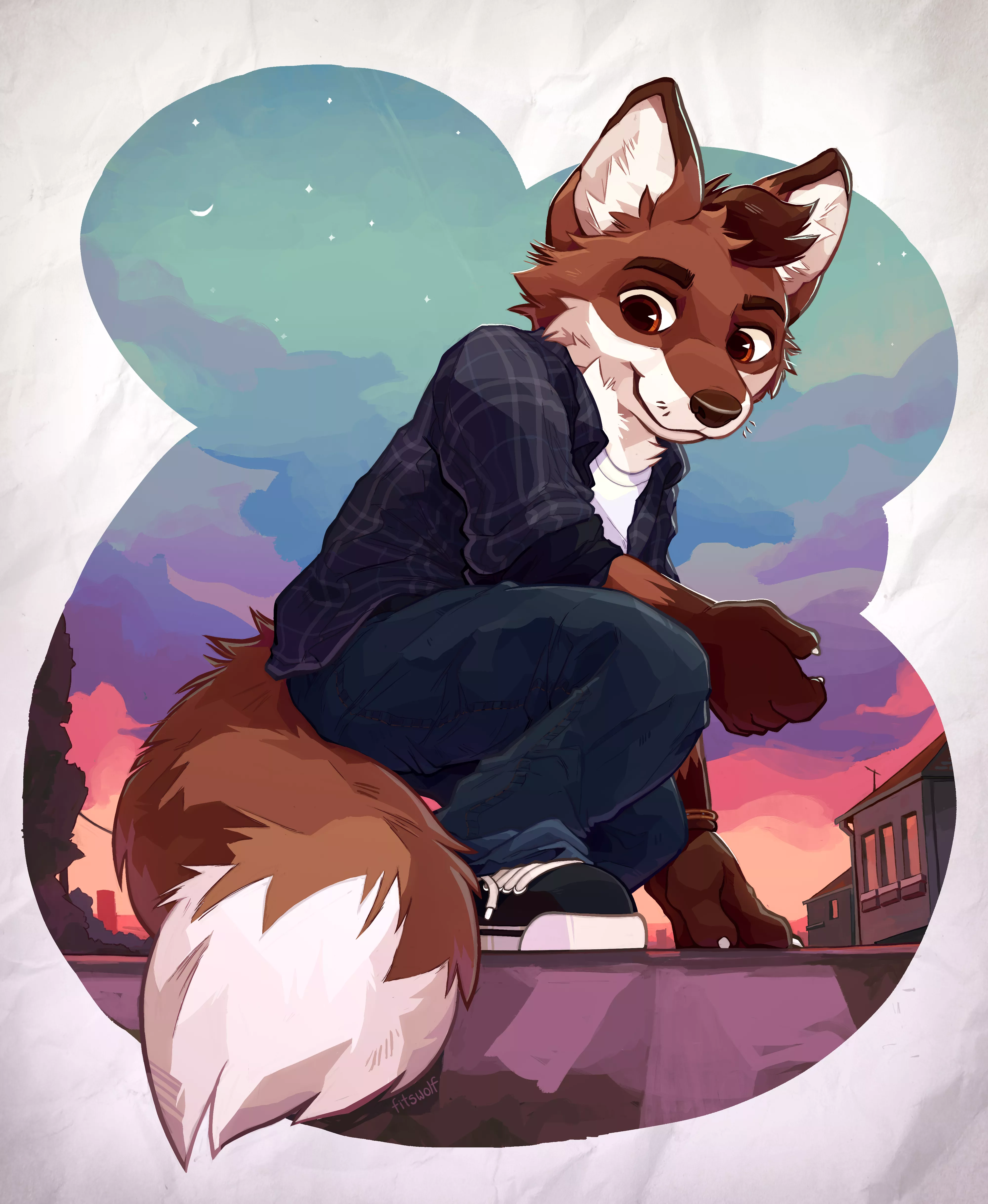 A fox in the sunset 🌇 🦊  (art by me) posted by fitswolf