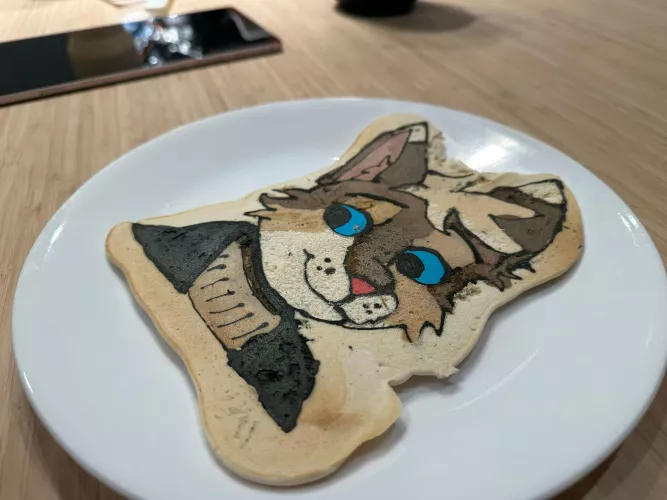 Drawn my fursona using pancake batter! by NelcaArt