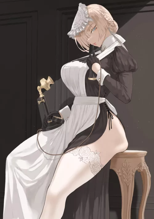 milf maid taking a call [original] by Zewen_Senpai