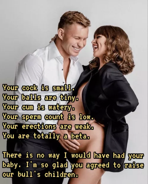 Nature gave you so many signs to tell you that you were never meant to breed but to help facilitate the genetic legacy of better men. Your wife is very happy that you listened. by enslavedcuck