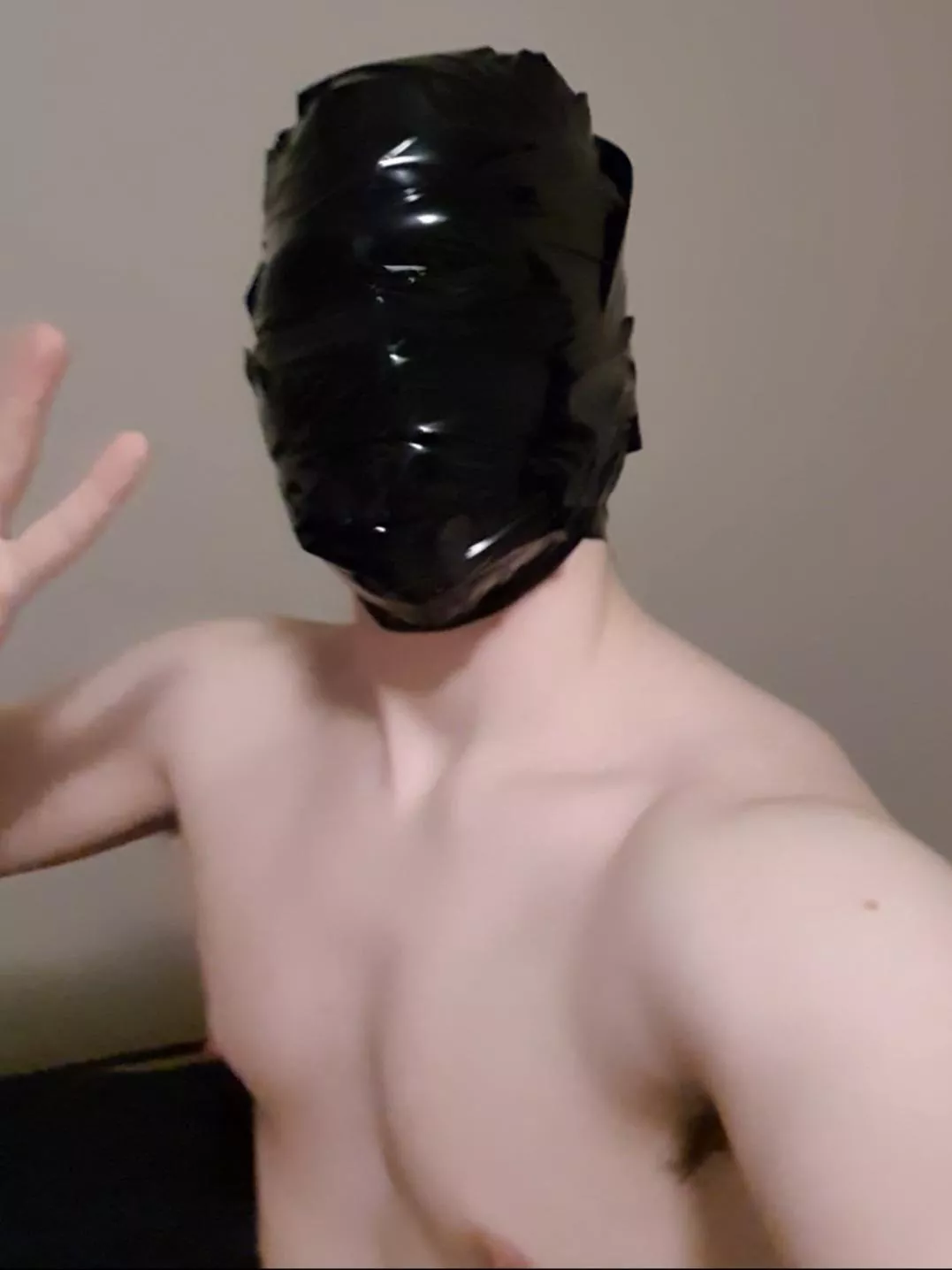 Obaie tape hood with no breathing holes❤️ posted by LatexLoverSwitch