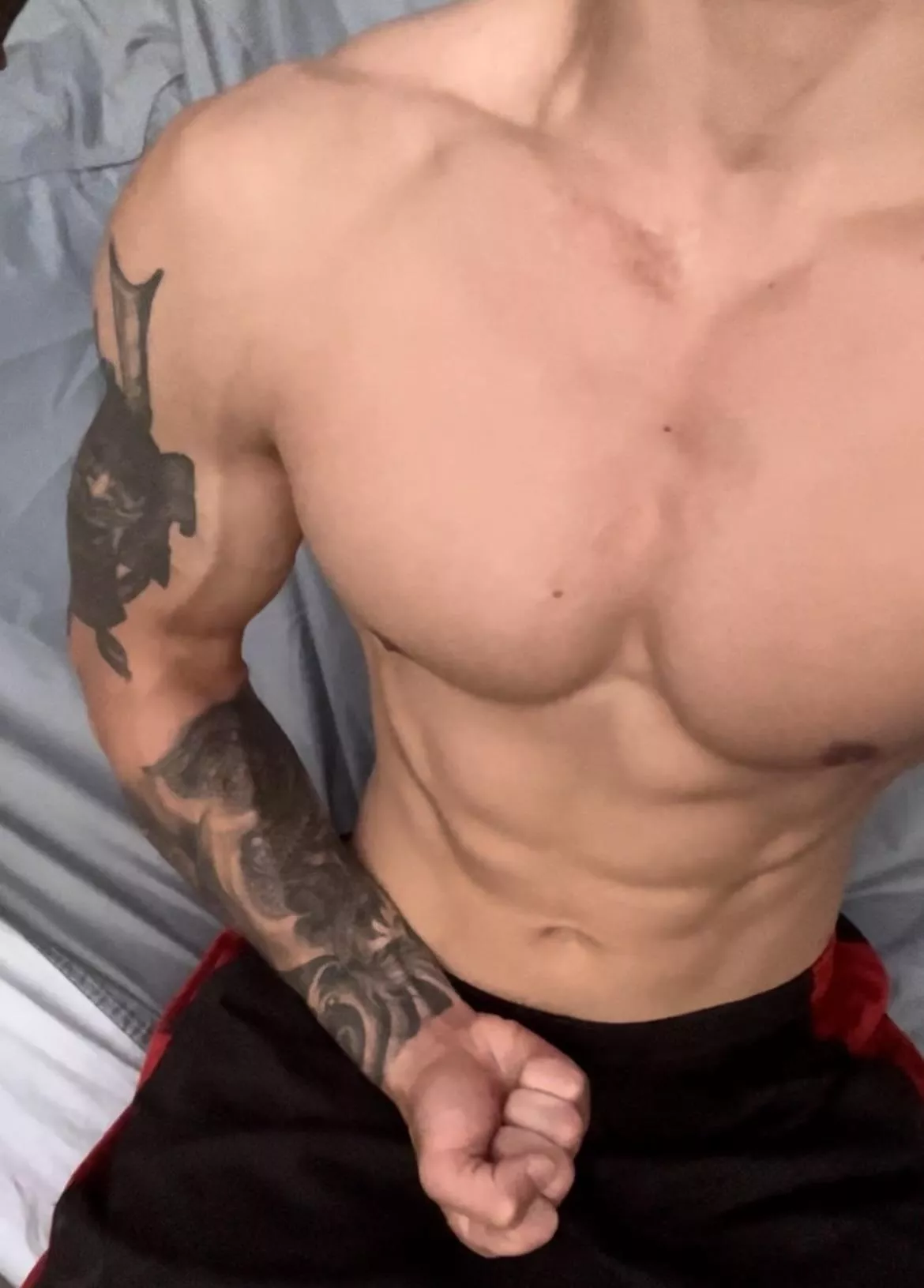 Tatted arm is all pumped up from tugging my 8 inch beast 🥰 posted by TheeGuyDerek