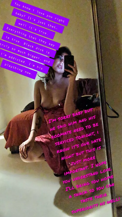 My life has changed completely these last few months!! Definitely for the better 👅. What I sent to hubby to let him know why date night was cancelled. by AstralBeauty