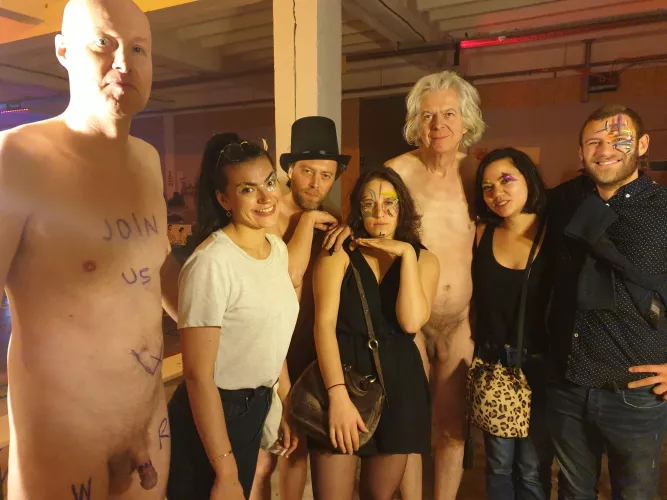 Naked at an event in  Brussels,the city I work as a high school teacher, I am at the left 😎 by ExcellentContract677