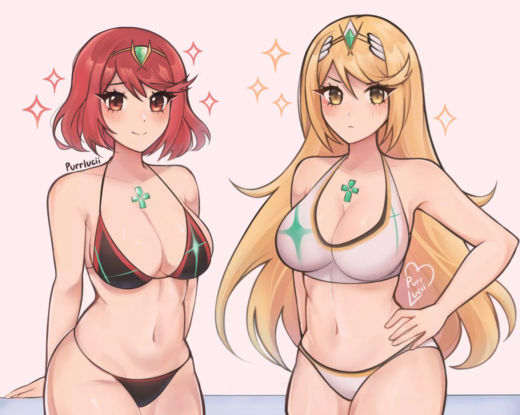 Pyra & Mythra in swimsuits posted by LafterMastr