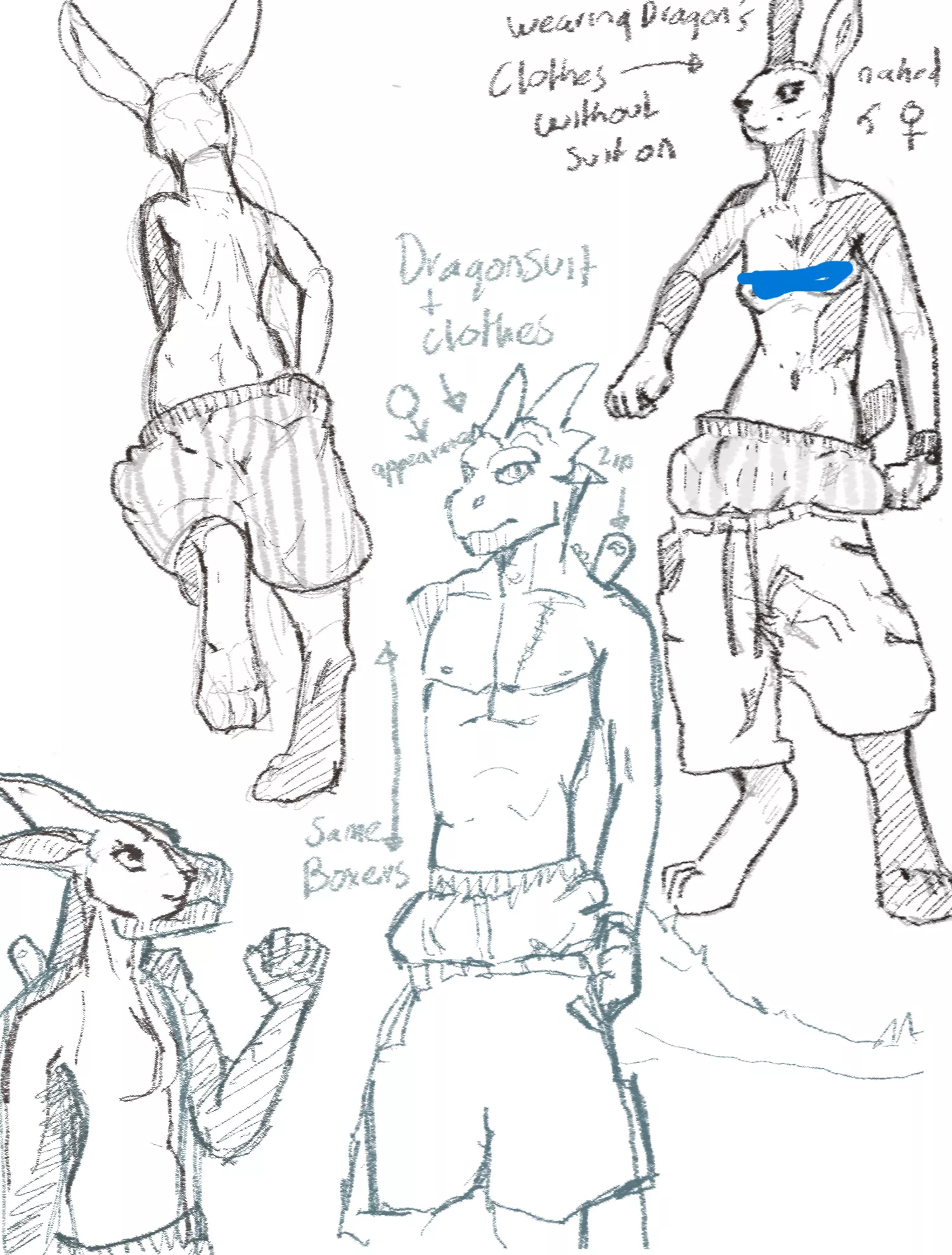 Sketches of my Bunny character who cosplays as a Dragon [X] posted by Signal-Pension-1311