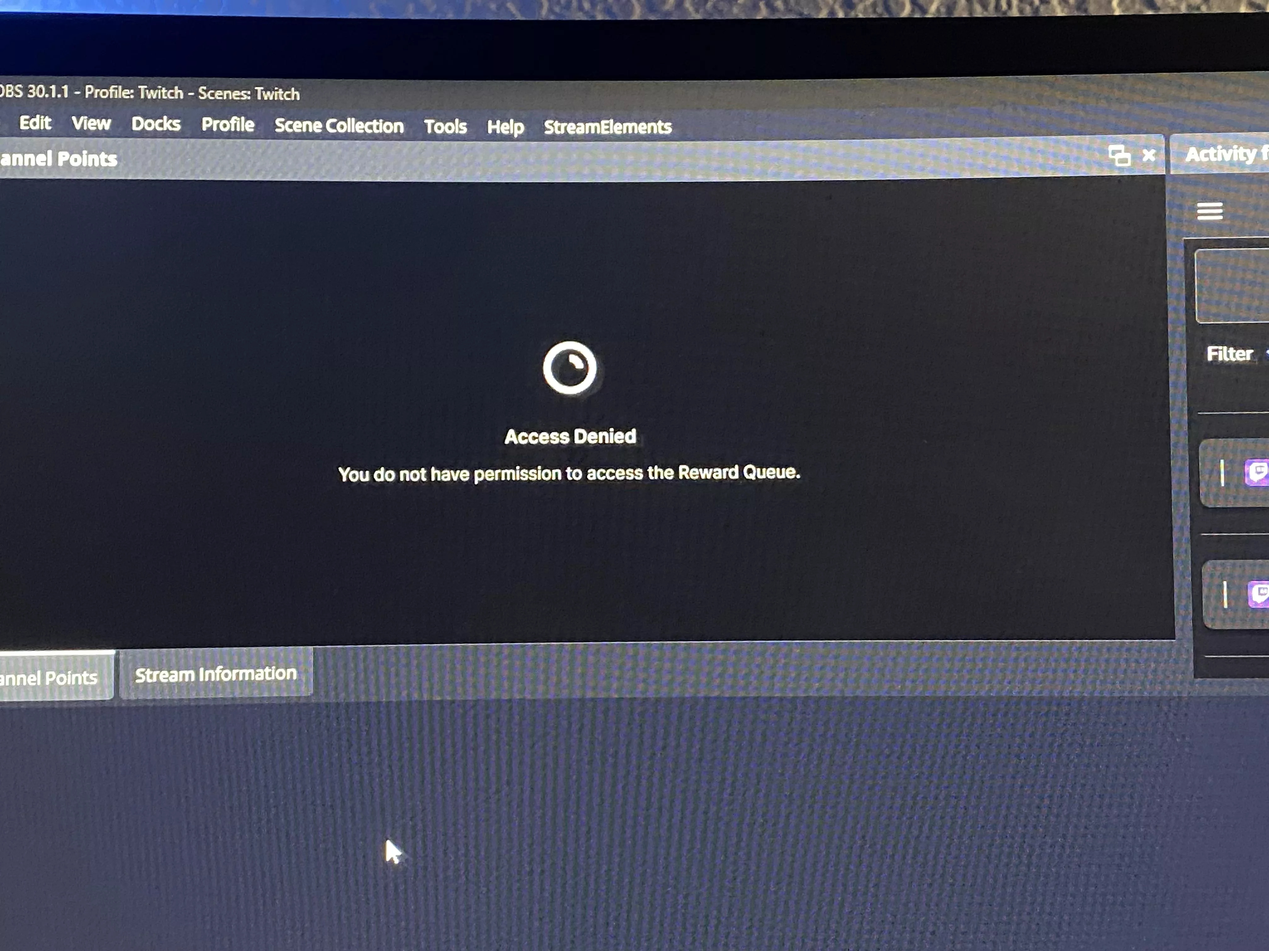 So having a custom browser source of channel point redeems has been access denied posted by CaitlinAkAFallen